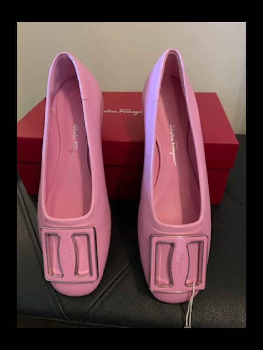 Salvatore Ferragamo Women Flamingo buckle leather ballerina flats Size 8.5C NWB - Picture 8 of 13